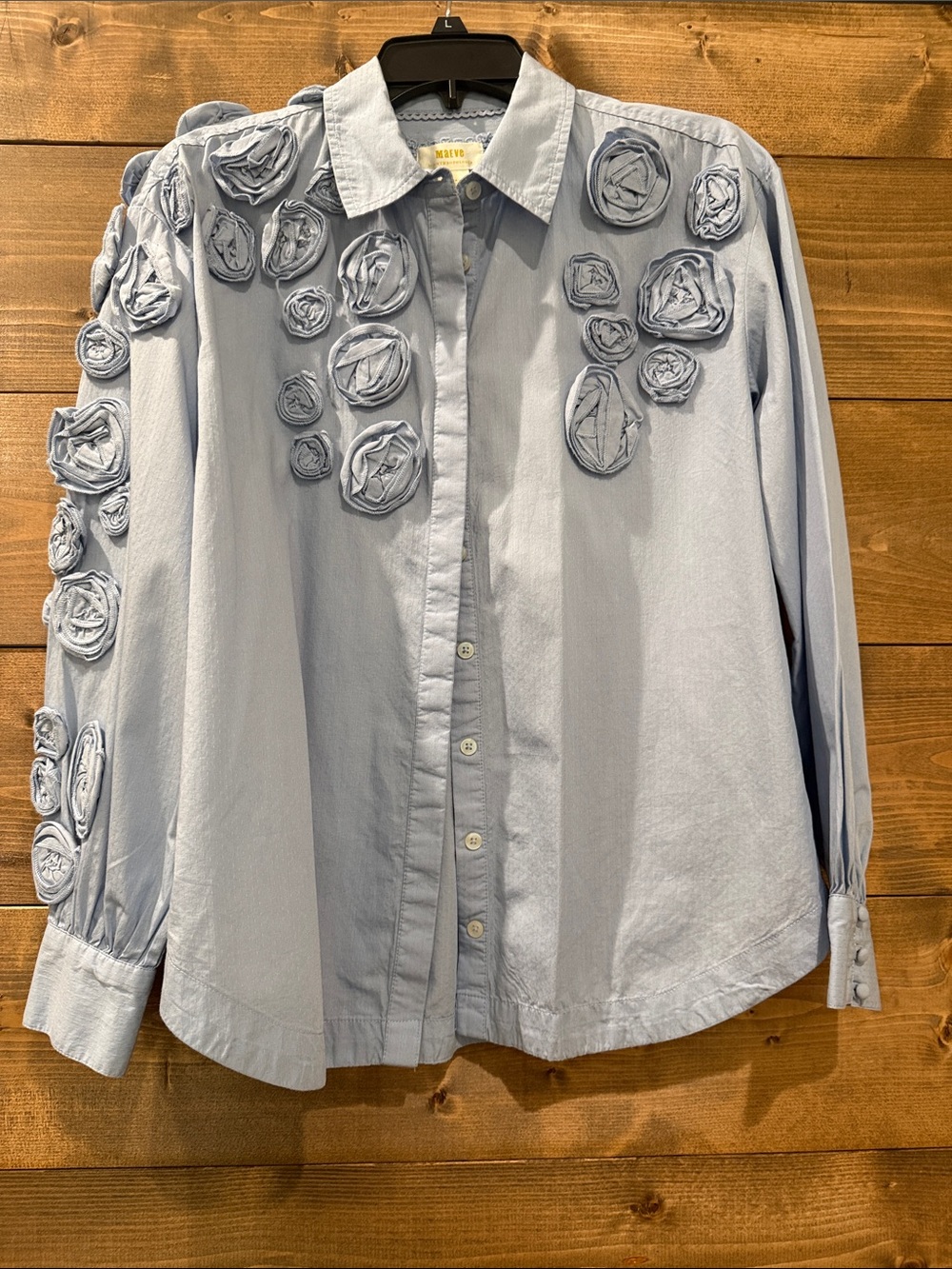 Maeve Light Blue Floral Rosette Button-Down Shirt